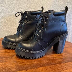 DR MARTENS Averil Boots Lug Sole Black Leather Chunky Block Heel